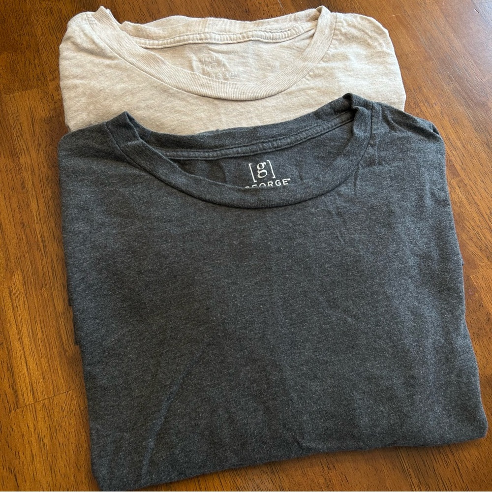 George Men’s Long Sleeve Crewneck T-Shirts Bundle | 2 Pack | XL | Gray & Beige
